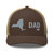 Brown/Khaki six-panel mesh-back trucker cap with embroidered New York DAD logo, front view — DAD all caps
