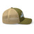 Moss/Khaki six-panel mesh-back trucker cap with embroidered New York DAD logo, right side view — DAD all caps