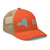 Rustic Orange/Khaki six-panel mesh-back trucker cap with embroidered New York DAD logo, right-front view — DAD all caps