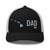 Black/White six-panel mesh-back trucker cap with embroidered Hawaii DAD logo, front view — DAD all caps