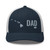 Navy/White six-panel mesh-back trucker cap with embroidered Hawaii DAD logo, front view — DAD all caps