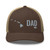 Brown/Khaki six-panel mesh-back trucker cap with embroidered Hawaii DAD logo, front view — DAD all caps
