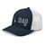 Navy/White six-panel mesh-back trucker cap with embroidered Hawaii DAD logo, left-front view — DAD all caps