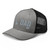 Heather Black six-panel mesh-back trucker cap with embroidered Hawaii DAD logo, left-front view — DAD all caps