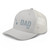 Silver six-panel mesh-back trucker cap with embroidered Hawaii DAD logo, left-front view — DAD all caps