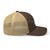 Brown/Khaki six-panel mesh-back trucker cap with embroidered Hawaii DAD logo, right side view — DAD all caps