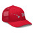 Red six-panel mesh-back trucker cap with embroidered Hawaii DAD logo, right-front view — DAD all caps
