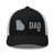 Black/White six-panel mesh-back trucker cap with embroidered Georgia DAD logo, front view — DAD all caps