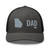 Charcoal/Black six-panel mesh-back trucker cap with embroidered Georgia DAD logo, front view — DAD all caps
