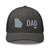 Charcoal six-panel mesh-back trucker cap with embroidered Georgia DAD logo, front view — DAD all caps