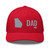 Red six-panel mesh-back trucker cap with embroidered Georgia DAD logo, front view — DAD all caps