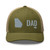 Moss/Khaki six-panel mesh-back trucker cap with embroidered Georgia DAD logo, front view — DAD all caps