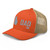 Rustic Orange/Khaki six-panel mesh-back trucker cap with embroidered Georgia DAD logo, left-front view — DAD all caps