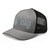 Heather Black six-panel mesh-back trucker cap with embroidered Georgia DAD logo, left-front view — DAD all caps
