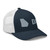 Navy/White six-panel mesh-back trucker cap with embroidered Georgia DAD logo, right-front view — DAD all caps