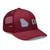 Cranberry six-panel mesh-back trucker cap with embroidered Georgia DAD logo, right-front view — DAD all caps