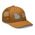 Caramel six-panel mesh-back trucker cap with embroidered Georgia DAD logo, right-front view — DAD all caps