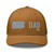 Caramel six-panel mesh-back trucker cap with embroidered Pennsylvania DAD logo, front view — DAD all caps