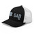 Black/White six-panel mesh-back trucker cap with embroidered Pennsylvania DAD logo, left-front view — DAD all caps