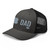 Charcoal/Black six-panel mesh-back trucker cap with embroidered Pennsylvania DAD logo, left-front view — DAD all caps