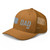 Caramel six-panel mesh-back trucker cap with embroidered Pennsylvania DAD logo, left-front view — DAD all caps