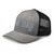 Heather Black six-panel mesh-back trucker cap with embroidered Pennsylvania DAD logo, left-front view — DAD all caps