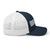 Navy/White six-panel mesh-back trucker cap with embroidered Pennsylvania DAD logo, right side view — DAD all caps