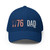 Royal Blue structured flex fit hat with embroidered 1776 DAD logo, front view — DAD all caps
