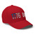 Red structured flex fit hat with embroidered 1776 DAD logo, right-front view — DAD all caps