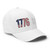 White structured flex fit hat with embroidered 1776 DAD logo, right-front view — DAD all caps