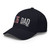 Dark Navy structured flex fit hat with embroidered 1776 DAD logo, left-front view — DAD all caps