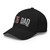 Black structured flex fit hat with embroidered 1776 DAD logo, left-front view — DAD all caps