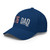 Royal Blue structured flex fit hat with embroidered 1776 DAD logo, left-front view — DAD all caps