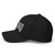 Black structured flex fit hat with embroidered 1776 DAD logo, left side view — DAD all caps
