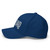 Royal Blue structured flex fit hat with embroidered 1776 DAD logo, left side view — DAD all caps