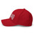 Red structured flex fit hat with embroidered 1776 DAD logo, left side view — DAD all caps