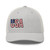 Silver six-panel mesh-back trucker cap with embroidered USA DAD logo, front view — DAD all caps