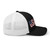 Black/White six-panel mesh-back trucker cap with embroidered USA DAD logo, right side view — DAD all caps
