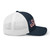 Navy/White six-panel mesh-back trucker cap with embroidered USA DAD logo, right side view — DAD all caps