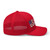 Red six-panel mesh-back trucker cap with embroidered USA DAD logo, right side view — DAD all caps