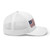 White six-panel mesh-back trucker cap with embroidered USA DAD logo, right side view — DAD all caps