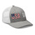 Heather Grey/White six-panel mesh-back trucker cap with embroidered USA DAD logo, right-front view — DAD all caps
