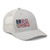 Silver six-panel mesh-back trucker cap with embroidered USA DAD logo, right-front view — DAD all caps