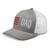 Heather Grey/White six-panel mesh-back trucker cap with embroidered Flag DAD logo, left-front view — DAD all caps