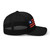 Black six-panel mesh-back trucker cap with embroidered Flag DAD logo, right side view — DAD all caps