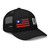 Black six-panel mesh-back trucker cap with embroidered Flag DAD logo, right-front view — DAD all caps