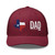Cranberry six-panel mesh-back trucker cap with state flag color embroidered Texas DAD logo, front view — DAD all caps