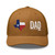 Caramel six-panel mesh-back trucker cap with state flag color embroidered Texas DAD logo, front view — DAD all caps