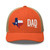 Rustic Orange/Khaki six-panel mesh-back trucker cap with state flag color embroidered Texas DAD logo, front view — DAD all caps