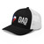 Black/White six-panel mesh-back trucker cap with state flag color embroidered Texas DAD logo, left-front view — DAD all caps